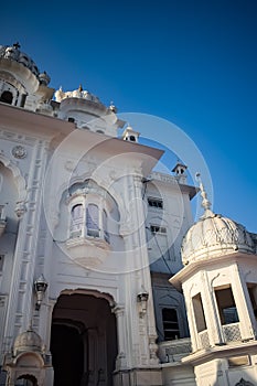 View of details of architecture inside Golden Temple - Harmandir Sahib in Amritsar, Punjab, India, Famous indian sikh landmark,