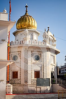 View of details of architecture inside Golden Temple - Harmandir Sahib in Amritsar, Punjab, India, Famous indian sikh landmark,