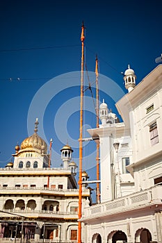 View of details of architecture inside Golden Temple - Harmandir Sahib in Amritsar, Punjab, India, Famous indian sikh landmark,