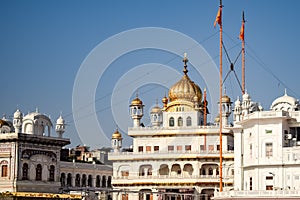 View of details of architecture inside Golden Temple - Harmandir Sahib in Amritsar, Punjab, India, Famous indian sikh landmark,