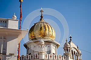 View of details of architecture inside Golden Temple - Harmandir Sahib in Amritsar, Punjab, India, Famous indian sikh landmark,