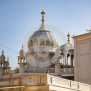 View of details of architecture inside Golden Temple - Harmandir Sahib in Amritsar, Punjab, India, Famous indian sikh landmark,