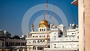 View of details of architecture inside Golden Temple - Harmandir Sahib in Amritsar, Punjab, India, Famous indian sikh landmark,