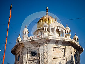 View of details of architecture inside Golden Temple - Harmandir Sahib in Amritsar, Punjab, India, Famous indian sikh landmark,