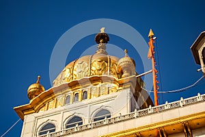 View of details of architecture inside Golden Temple - Harmandir Sahib in Amritsar, Punjab, India, Famous indian sikh landmark,