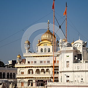 View of details of architecture inside Golden Temple - Harmandir Sahib in Amritsar, Punjab, India, Famous indian sikh landmark,