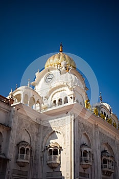 View of details of architecture inside Golden Temple - Harmandir Sahib in Amritsar, Punjab, India, Famous indian sikh landmark,