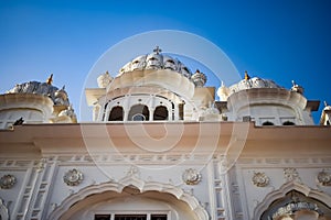 View of details of architecture inside Golden Temple - Harmandir Sahib in Amritsar, Punjab, India, Famous indian sikh landmark,