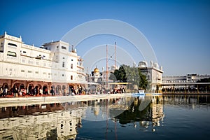 View of details of architecture inside Golden Temple - Harmandir Sahib in Amritsar, Punjab, India, Famous indian sikh landmark,