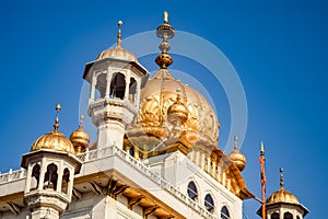 View of details of architecture inside Golden Temple - Harmandir Sahib in Amritsar, Punjab, India, Famous indian sikh landmark,