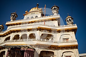 View of details of architecture inside Golden Temple - Harmandir Sahib in Amritsar, Punjab, India, Famous indian sikh landmark,