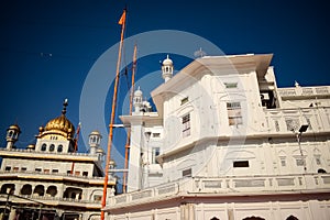 View of details of architecture inside Golden Temple - Harmandir Sahib in Amritsar, Punjab, India, Famous indian sikh landmark,