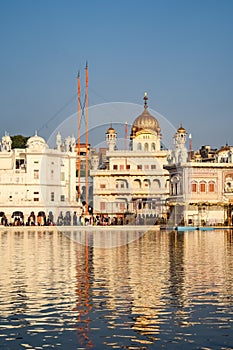 View of details of architecture inside Golden Temple - Harmandir Sahib in Amritsar, Punjab, India, Famous indian sikh landmark,