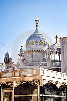 View of details of architecture inside Golden Temple - Harmandir Sahib in Amritsar, Punjab, India, Famous indian sikh landmark,