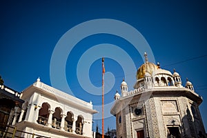 View of details of architecture inside Golden Temple - Harmandir Sahib in Amritsar, Punjab, India, Famous indian sikh landmark,