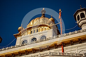 View of details of architecture inside Golden Temple - Harmandir Sahib in Amritsar, Punjab, India, Famous indian sikh landmark,