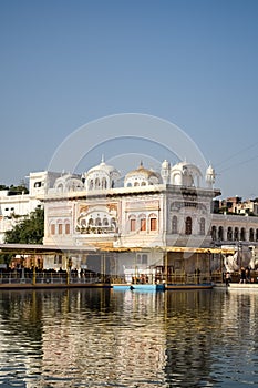 View of details of architecture inside Golden Temple - Harmandir Sahib in Amritsar, Punjab, India, Famous indian sikh landmark,