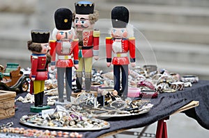 View of details of sunday flee market on streets of Berlin. People look there for assorted old things