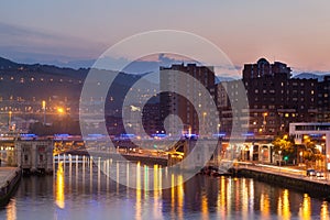 View of the Deustuko Zubia Bridge at sunset, Bilbao photo