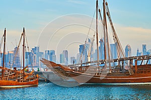 The view through the dhow boats, Doha, Qatar