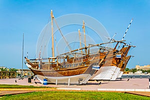 View of a dhow ship in front of the naval museum in Kuwait....IMAGE