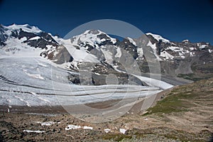 View from the Diavolezza to the mountains and glaciers