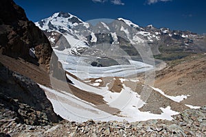 View from the Diavolezza to the mountains and glaciers