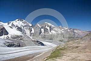 View from the Diavolezza to the mountains and glaciers