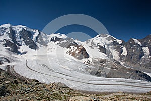 View from the Diavolezza to the mountains and glaciers