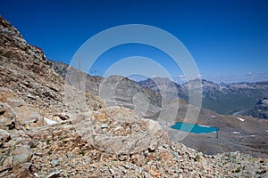 View from the Diavolezza to the mountains and glaciers