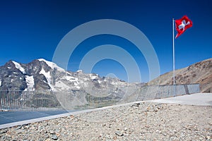 View from the Diavolezza to the mountains and glaciers