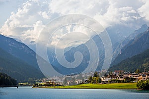 View on diga di santa caterina with beautiful high mountains in