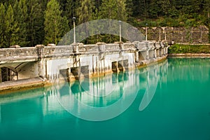 View on diga di santa caterina water dam with azure clear water