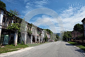 View of dilapidated and abandoned tin mining town of Papan in the outskirts of the city of Pusing, Perak, Malaysia