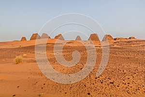 View of dilapidated Meroe pyramids, Sud