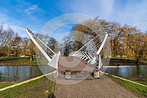 A view directly across the Butterfly bridge over the River Great Ouse in Bedford, UK