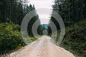 View of the dirt road going through the mountain