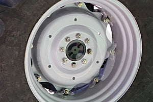 View of a disc from a tractor wheel
