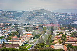 View of distant hills and houses from Hilltop Park in Dana Point