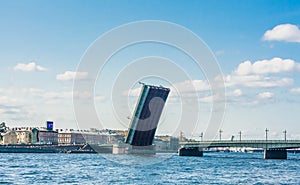 View of Divorced span of the Liteyny Bridge close up. St. Petersburg. Russia