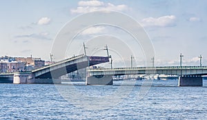 View of Divorced span of the Liteyny Bridge close up. St. Petersburg. Russia