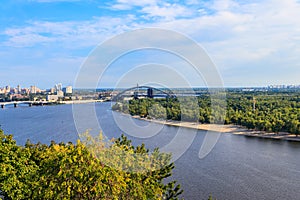 View of the Dnieper river and Kiev cityscape, Ukraine