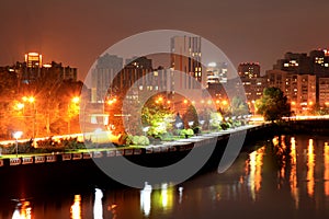 View of the Dnipro city Embankment at night