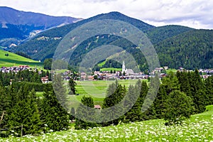 view of Dobbiaco, little town in the Puster Valley, Italy. photo