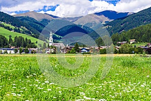 View of Dobbiaco, little town in the Puster Valley, Italy. photo