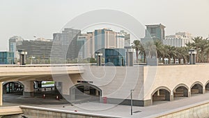 View of the Doha city in front of the Museum of Islamic Art evening timelapse in the Qatari capital, Doha.