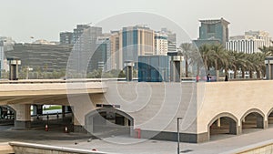 View of the Doha city in front of the Museum of Islamic Art evening timelapse in the Qatari capital, Doha.