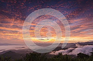 View of Doi Kard Pee at dawn with a twilight sky in Chiang Rai, Thailand.