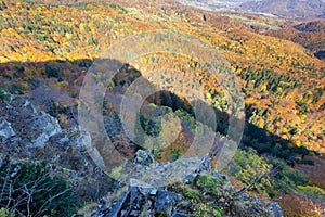 View from Dolna skala rock in Kremnicke vrchy mountains during autumn