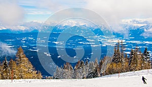 View of dolomites alps covered with snow from the gerlitzen mountain near villach....IMAGE